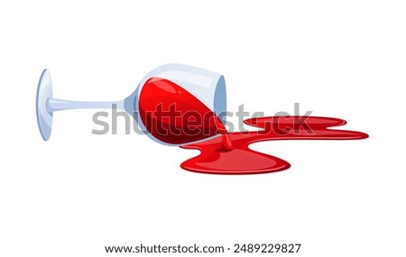 Spilled glass of red wine vector isolated on white background.