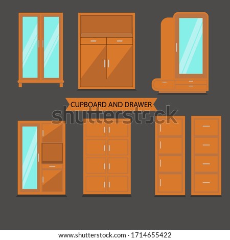 Front View Cupboard and Drawer. Colored Cupboard. Cupboard Icon set