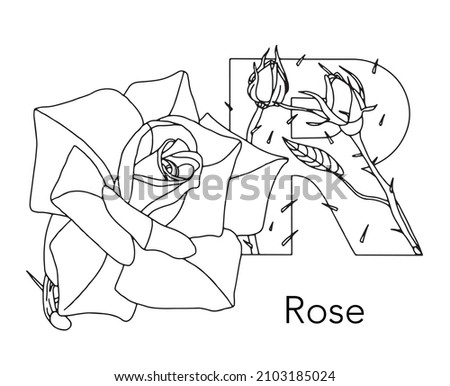 German or Deutsch Plant Floral Alphabet for the kids: letter R - Rose. Vector letter and character.
Cartoon colorless line art Illustration Stock foto © 