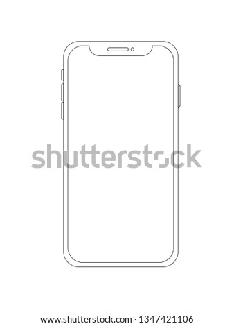 Smartphone outline, mobile phone isolated on white background
