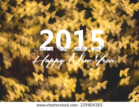 Happy new year card, golden butterfly background