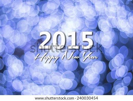 Happy new year card, blue bokeh background