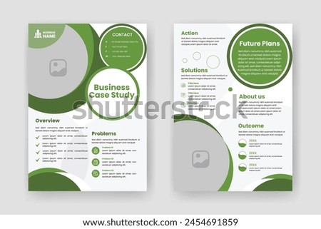 Case Study Layout Template. Minimalist Business Report with Simple Design with Green Elements.