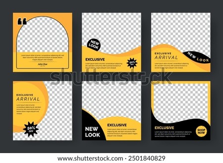 Set of Editable minimal square banner template. Black and yellow background color with stripe line shape. Suitable for social media post and web internet ads.