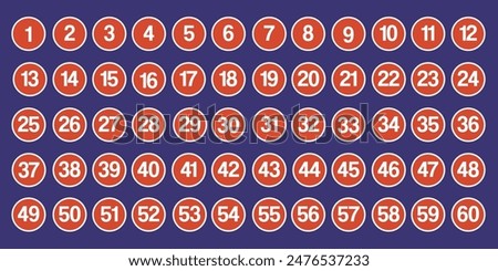 Set of 1-60 numbers, number long shadow flat 