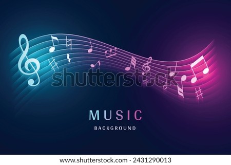 Music notes, song, melody or tune neon realistic vector icon for musical apps and websites background vector illustration