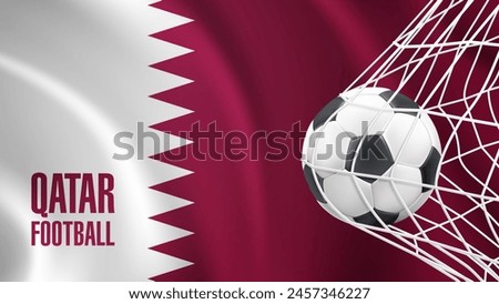 Qatar Football Cup. Qatar Flag style concept isolated with football in net vector illustration. Modern Football vector with Qatar Flag concept.