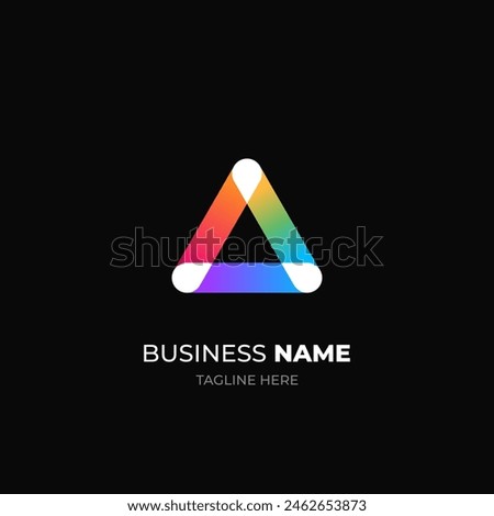 Prism logo design with 3 different color bar and merge on white point. prism logo design for digital business.