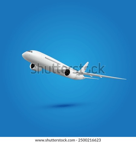 Vector 3d airplane in blue background. Airplane concept. Plane  Air transportation.Advertising banner. 