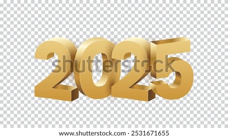 Happy New Year 2025 Transparent background vector. New Year 2025 text design. New year 2025 vector design with realistic 3D numbers.
