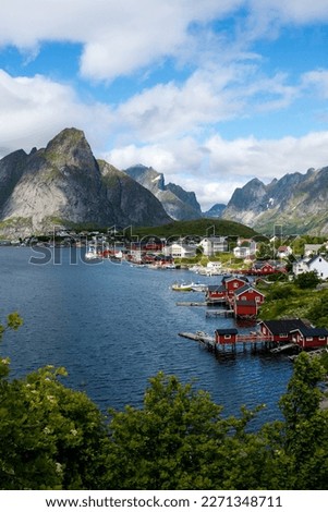 Similar – Foto Bild Skandinavische Häuser am Ufer des schmalsten Fjords in Norwegen