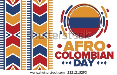 Afro-Colombian Day in Colombia. Celebrate annual in May 21. Freedom day poster. National holiday. Colombian flag. Afro-Colombian culture, history and heritage. Tradition pattern. Vector illustration