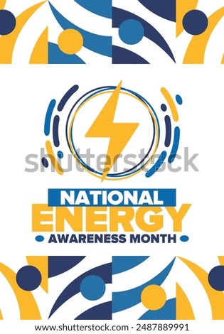 National Energy Awareness Month in October. Optimization and management of energy consumption. The introduction of advanced technology, encourage the use of renewable energy. Energy security. Vector