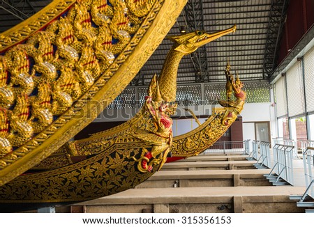 BANGKOK, THAILAND - 28 august 2015: Thai Royal Barge in Bangkok, Thailand on 28 august 2015. The Thai royal barges are used in the royal family during tradition reliogius procession to royal temple