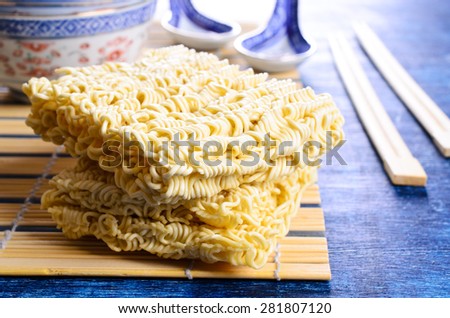 Background of briquette dry noodles Oriental type