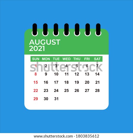 August 2021 Calendar. August 2021 Calendar vector illustration. Wall Desk Calendar Vector Template, Simple Minimal Design. Wall Calendar Template For August 2021.