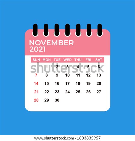 November 2021 Calendar. November 2021 Calendar vector illustration. Wall Desk Calendar Vector Template, Simple Minimal Design. Wall Calendar Template For November 2021. Foto stock © 