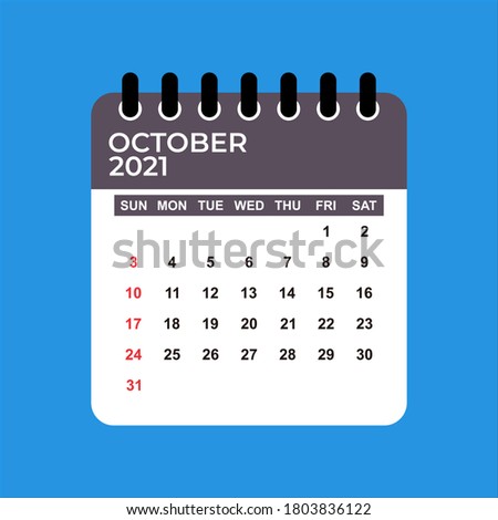 October 2021 Calendar. October 2021 Calendar vector illustration. Wall Desk Calendar Vector Template, Simple Minimal Design. Wall Calendar Template For October 2021.
