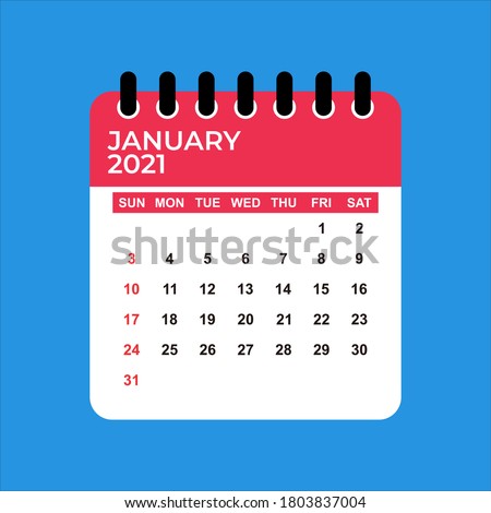 January 2021 Calendar. January 2021 Calendar vector illustration. Wall Desk Calendar Vector Template, Simple Minimal Design. Wall Calendar Template For January 2021.