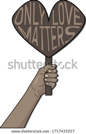 Vector illustration of a black hand holding a banner with the text 