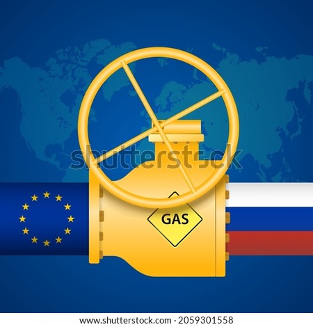 Gas industry, gas transport system, gas relationship between Russia and European Union vector illustration