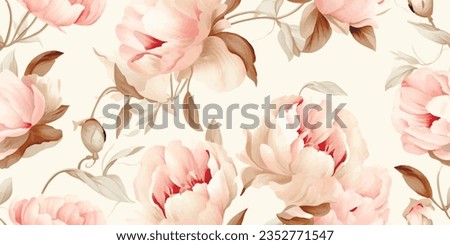 Seamless spring summer pattern with a bouquet of peonies. Vintage wallpaper with flowers in pastel colors. Modern seamless pattern. Fashionable template for design or wedding invitations
