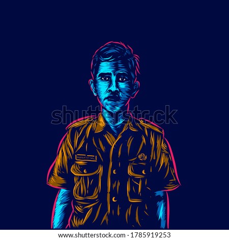 Civil servant officer worker. Pop Art line portrait logo.  Colorful design with dark background. Abstract vector illustration. Isolated black background for t-shirt, poster, clothing, merch, apparel, badge design