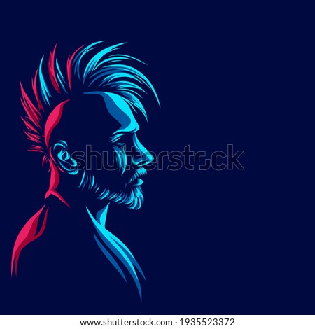 Punk man line. Pop Art logo. Colorful design with dark background. Abstract vector illustration. Isolated black background for t-shirt, poster, clothing, merch, apparel, badge design