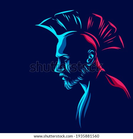 Punk man line. Pop Art logo. Colorful design with dark background. Abstract vector illustration. Isolated black background for t-shirt, poster, clothing, merch, apparel, badge design