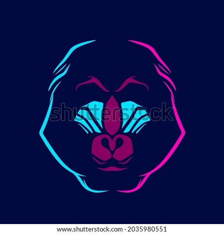 Baboon mandrill monkey logo line pop art potrait colorful design with dark background. Abstract vector illustration.