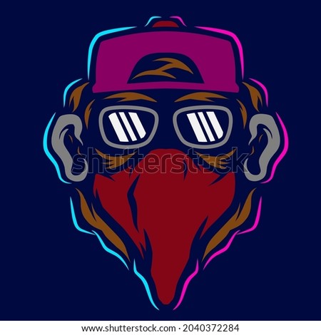 Punk man line. Pop Art logo. Colorful design with dark background. Abstract vector illustration. Isolated black background for t-shirt, poster, clothing, merch, apparel, badge design