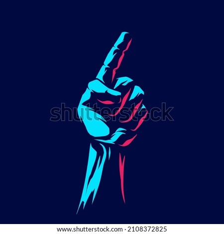 Index finger first position neon line pop art potrait logo colorful design with dark background. Abstract vector illustration. Isolated black background for t-shirt, poster, clothing.