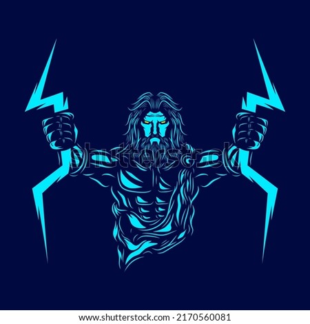 Zeus the mythology logo line pop art portrait god colorful design with dark background. Abstract vector illustration.