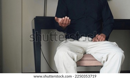 Similar – Image, Stock Photo Graceful Arab woman doing Anjaneyasana pose on pier