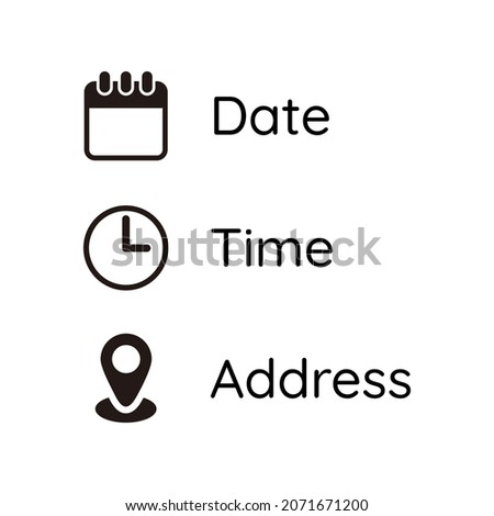 Date, Time, Address or Place Icons Symbol Foto stock © 