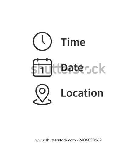 Date, Location, hour, Vector illustration of lines in dark color and transparent background(png)