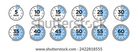 Timer, clock, stopwatch isolated set icons. Countdown timer symbol icon set. Label cooking time. Vector illustration