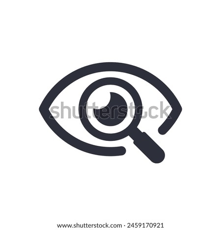 Magnifier with eye outline icon. Find icon, investigate concept symbol. Eye with magnifying glass. Appearance, aspect, look, view, creative vision icon for web and mobile – stock vector