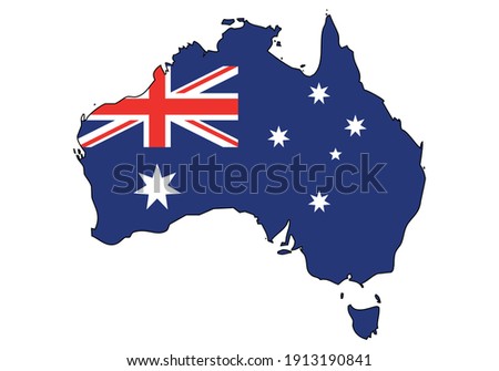 Australia map with flag - outline of australian state with a national flag, white background, vector