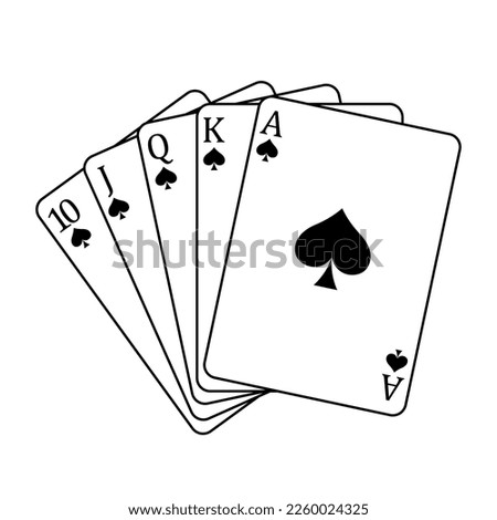 Playing cards - a poker hand consisting of a royal flush spades 10 J Q K A, vector illustration isolated on white background