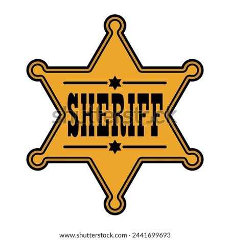 sheriff badge star, the emblem of a golden six pointed star with the inscription Sheriff, color vector illustration of hexagram symbol isolated on white background