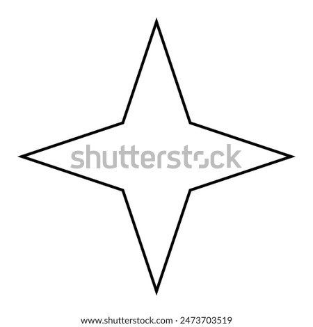 star shape symbol, black and white vector silhouette illustration of simple four pointed star isolated on white background