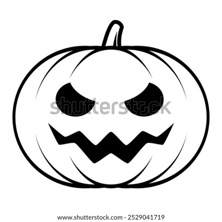 Halloween pumpkin, black and white vector cartoon illustration of Jack o lantern, isolated on white background