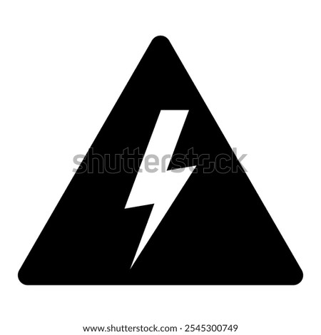 High voltage sign, lightning in triangle symbol icon, black and white illustration isolated on white background