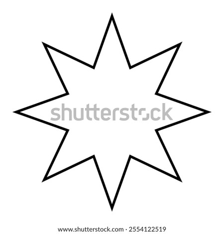 star shape symbol, black and white vector silhouette illustration of simple eight pointed star isolated on white background