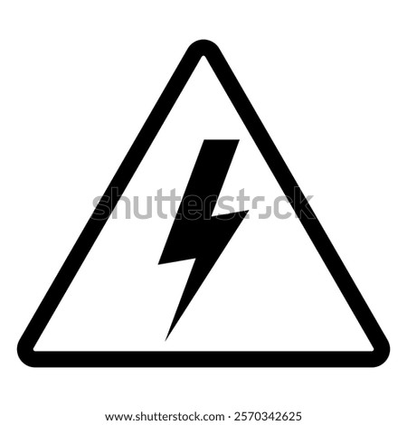 High voltage sign, lightning in triangle symbol icon, black and white illustration isolated on white background