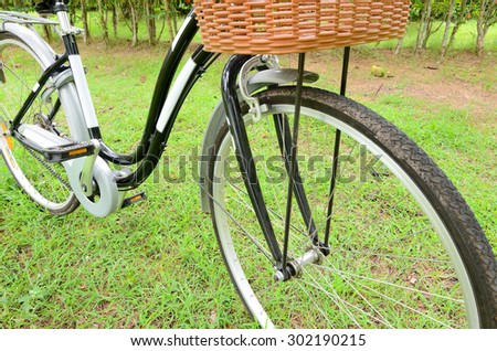 Front view of parked bicycle in the park