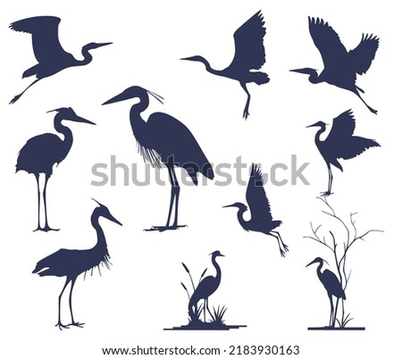 Set of ten heron silhouettes
