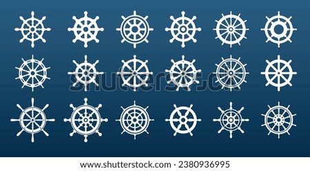 A large set of ship's rudders. Silhouettes of ship helms