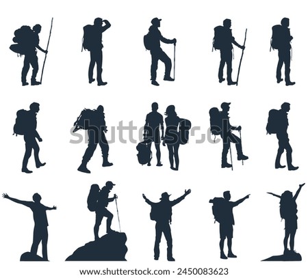 Set of silhouettes of tourists and adventurers